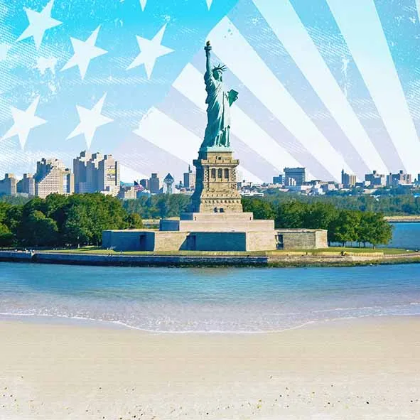 Funnytree のリバティアメリカ独立記念日ビーチ市海の写真の背景 photocall