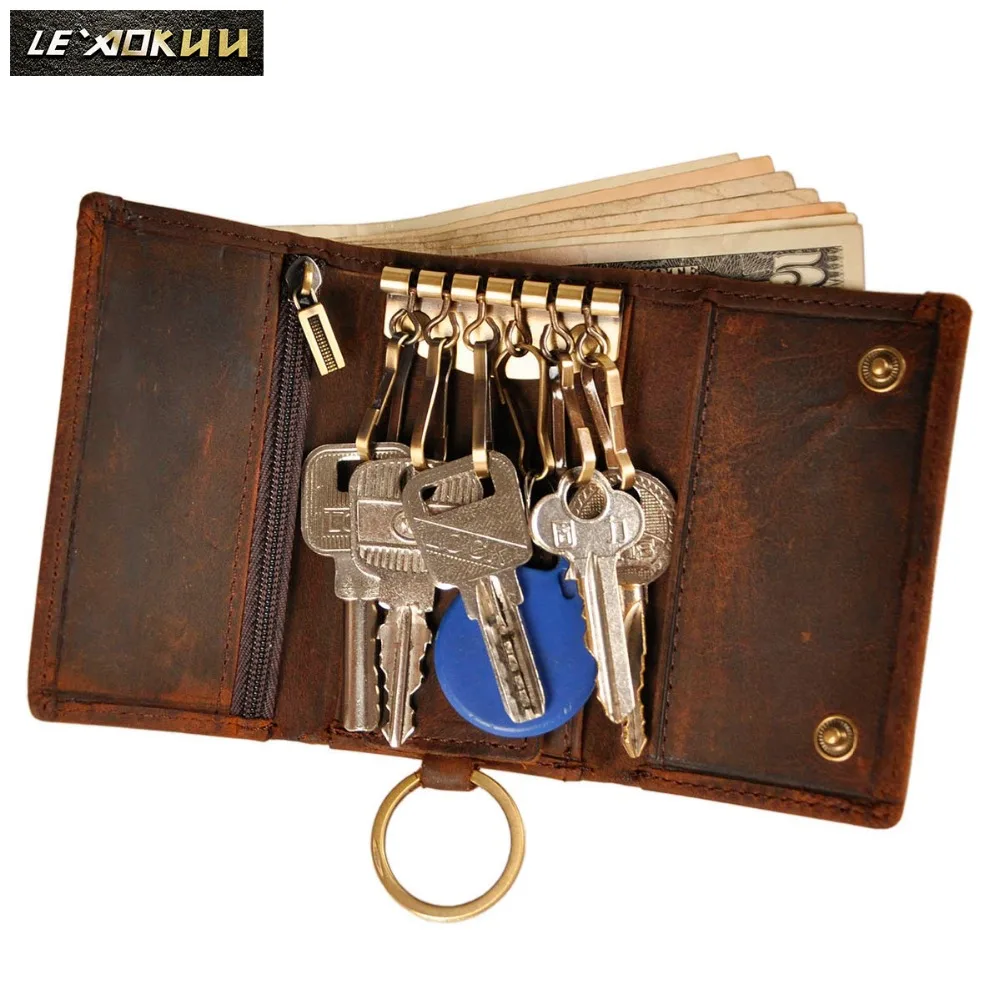 Original Leather Men Fashion Multifunction Coin Wallet Car Remote Case Key Ring Case Holder Chain Designer Key Package Bag 230