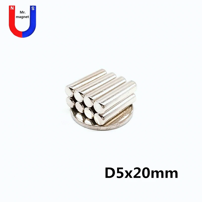 

100pcs 5x20mm long cylindrical rod magnet Powerful Super Strong Rare Earth Neodymium Disc Magnets 5x20 mm n35 Small Round Magnet