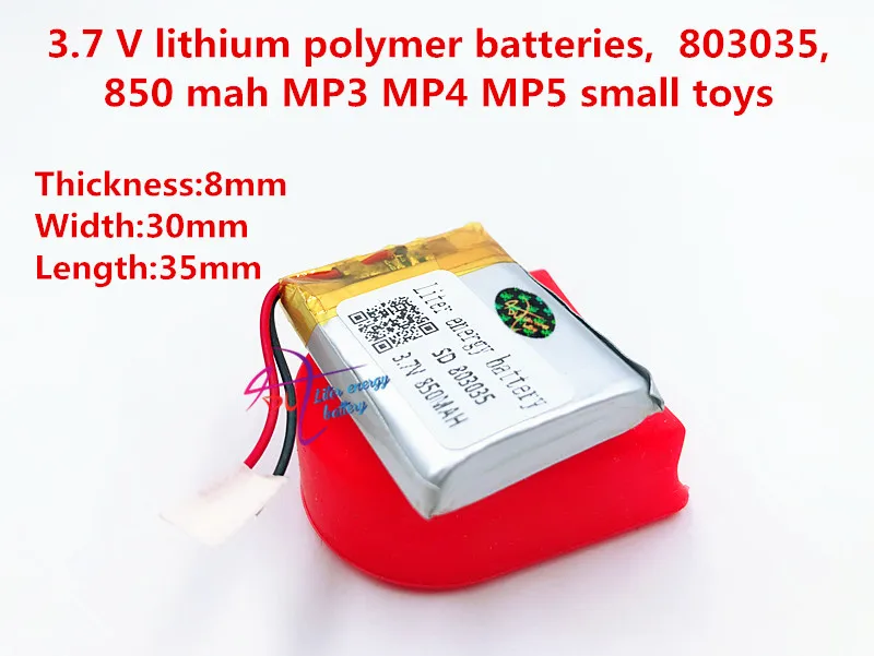 3.7 V, 850mAH 803035, polimerowa bateria litowo-jonowa/akumulator litowo-jonowy do GPS, mp3, mp4, mp5, dvd, bluetooth, modelu zabawki