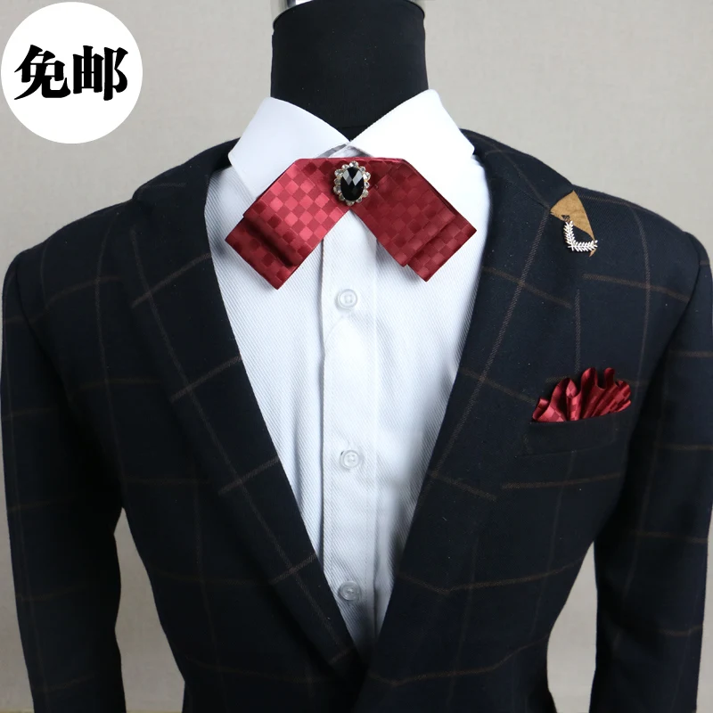 New Free Shipping fashion 2016 male MEN'S wedding Black diamond inlaid double bow tie groom party men women collar red Headdress