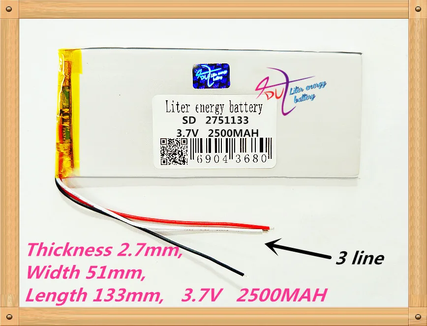 3 line 2751133 Tablet PC battery capacity 2751133 3.7V 2500mA Universal Li-ion battery for tablet pc 7 inch 8 inch 9inch