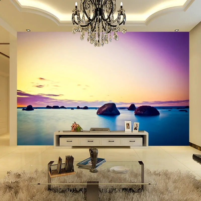 beibehang papel de parede custom 3D wallpaper Large personalized purple sunset seascape mural stereo 3D wallpaper papel de pared