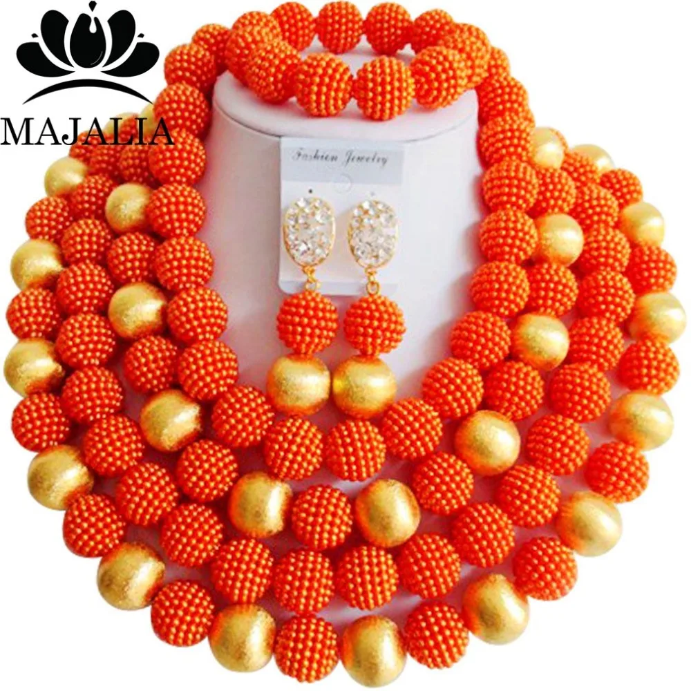 

Fashion nigerian wedding orange plastic nigerian wedding african beads jewelry set crystal Free shipping Majalia-281