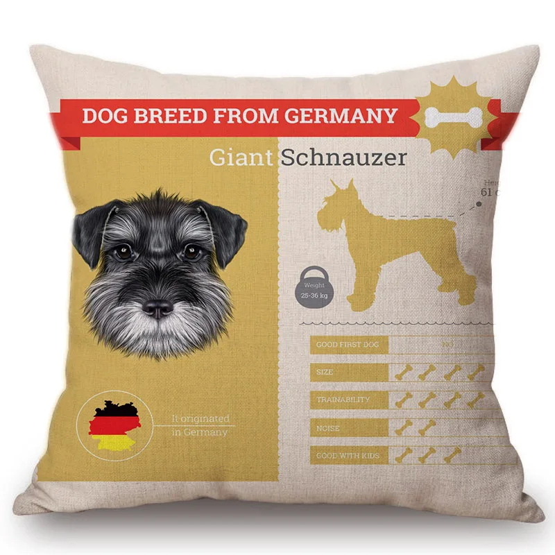 Samoyed Husky Dog Charts Home Decorative Pillow Cover Shiba Chin Terrier Pug Puppy Information Cotton Linen Sofa Cushion Covers