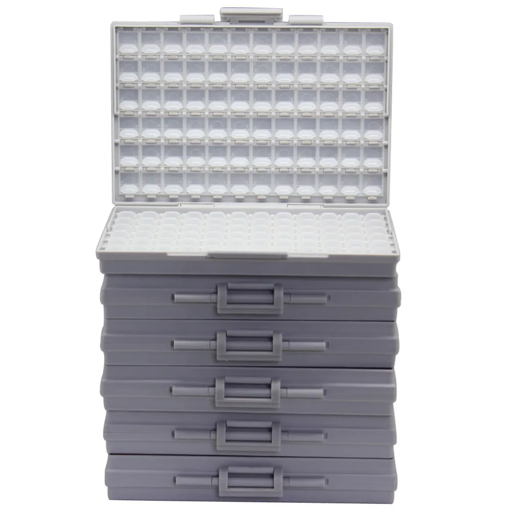 

AideTek 6 SMT SMD resistor capacitor storage box Organizer 1206 0603 0805 0402 0201 tiny plastic part box lable 6BOXALL