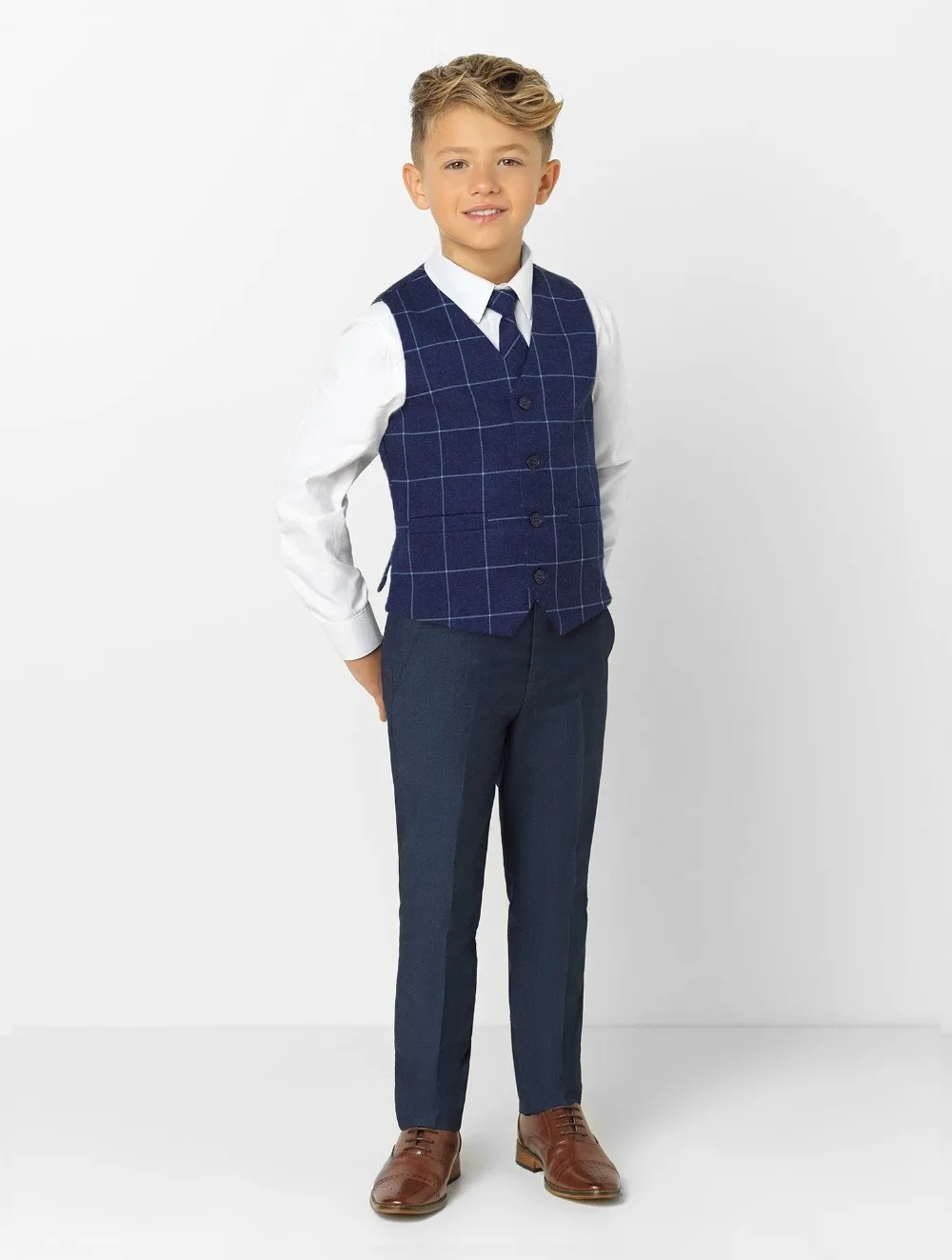 2019 moda abbigliamento per ragazzi risvolto con visiera abiti per bambini moda abbigliamento per bambini Set 3 pezzi abiti da ballo (giacca + pantaloni + cravatta + gilet)