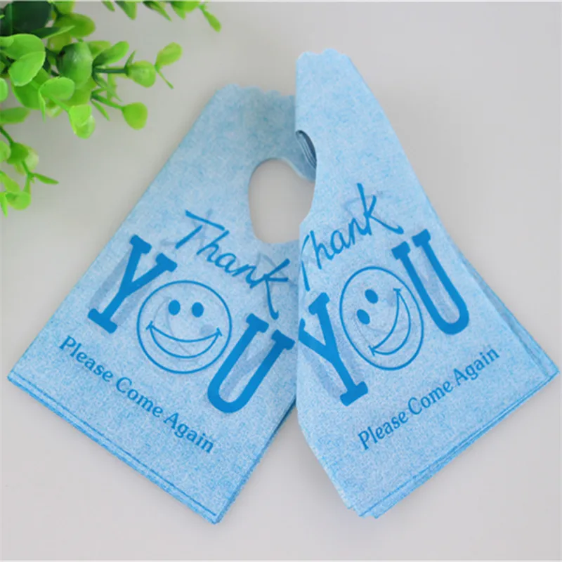 Hot Sale New Style Wholesale 50pcs/lot 9*15cm Blue Thank You Small Gift Pouches With Smile Face Mini Plastic Gift Bags