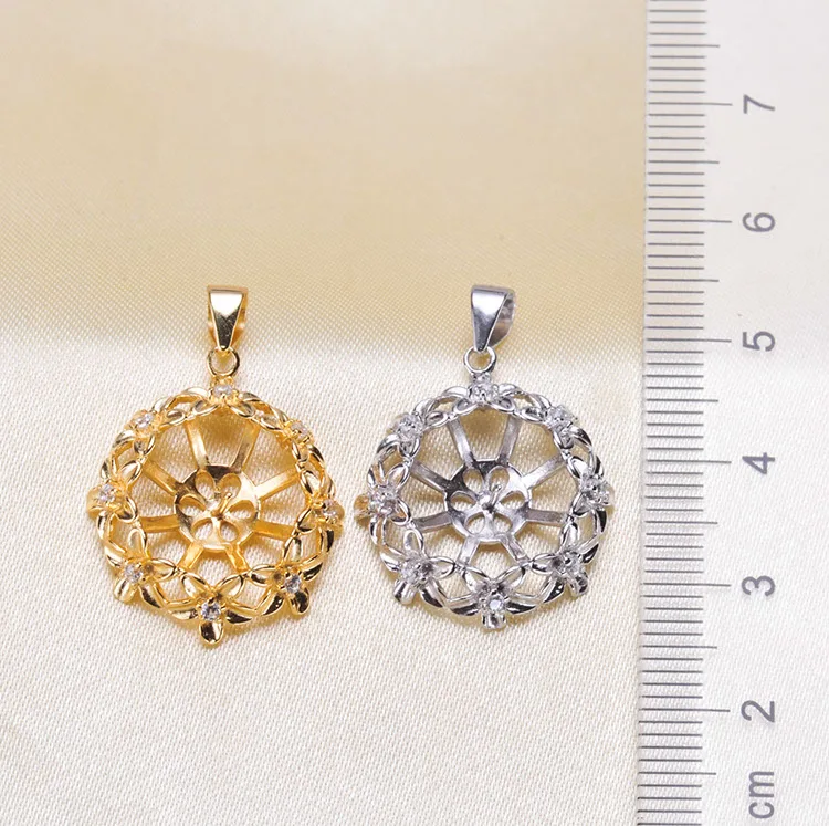 Full Flowers Pearl Pendant Holder S925 Sterling Silver Pendant Jewelry Findings Silver&Gold Color 3Pcs/Lot