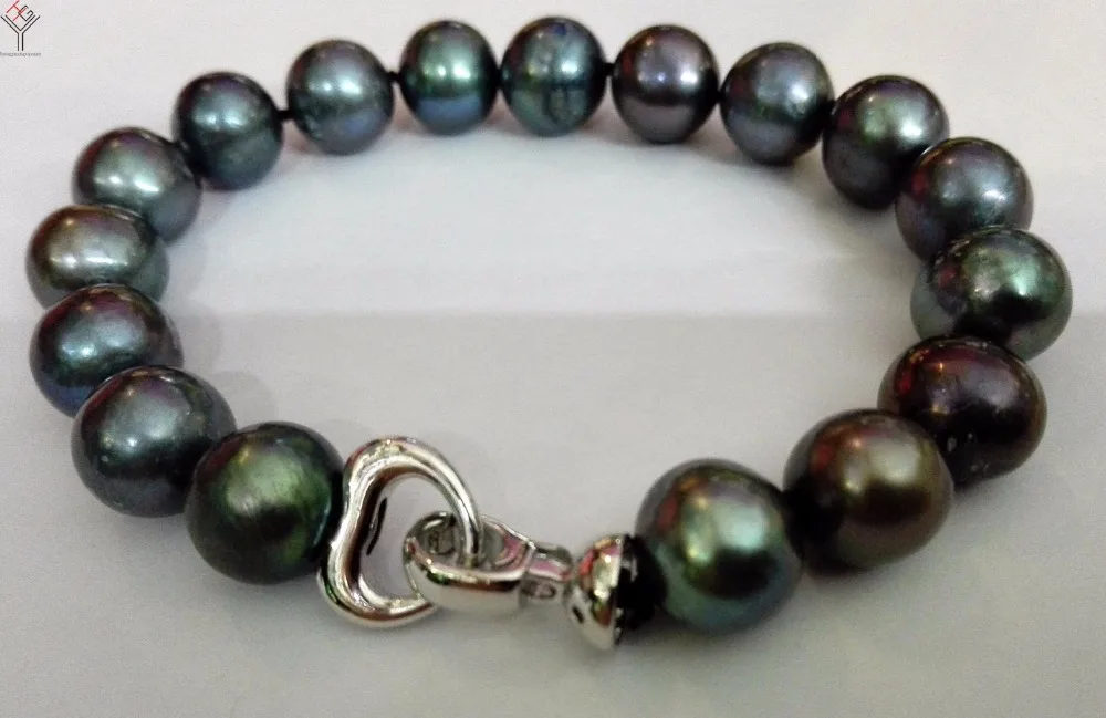 

Wedding Woman Jewelry 12-13mm Black Colors Pearl Bracelet heart clasp Natural Freshwater Pearl Bracelet