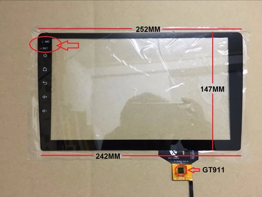 

252*147 MM 10.1 inch 10.2 inch Capacitive touch screen IC:GT911 6pin for car android navigation touch panel