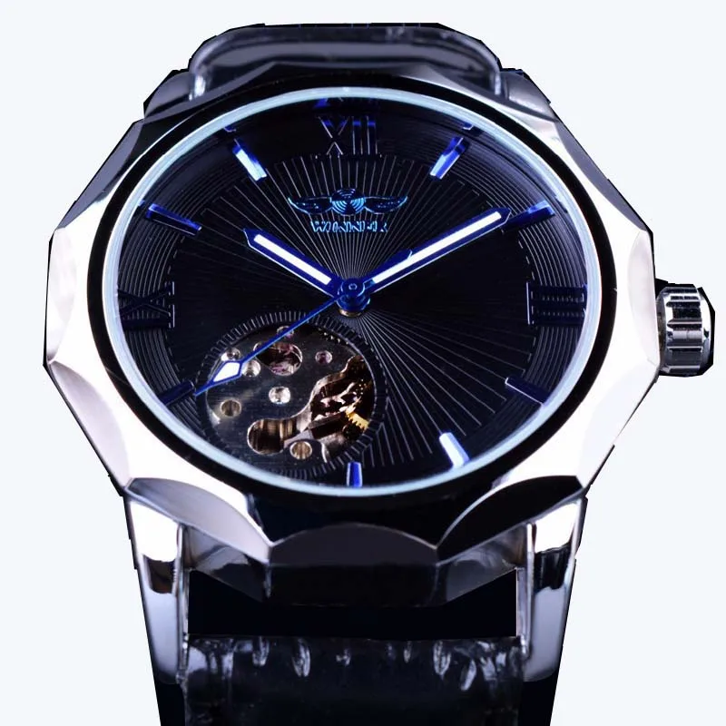 

2018 Top Brand Winner Blue Ocean Geometry Design Transparent Skeleton Dial Mens Watch Luxury Automatic Fashion Mechanical Clock