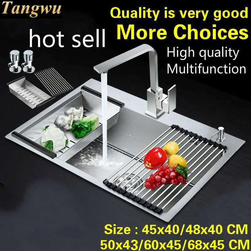 

Free shipping kitchen manual sink single trough food grade 304 stainless steel hot sell 45x40/48x40/50x43/55x45/60x45/68x45 CM