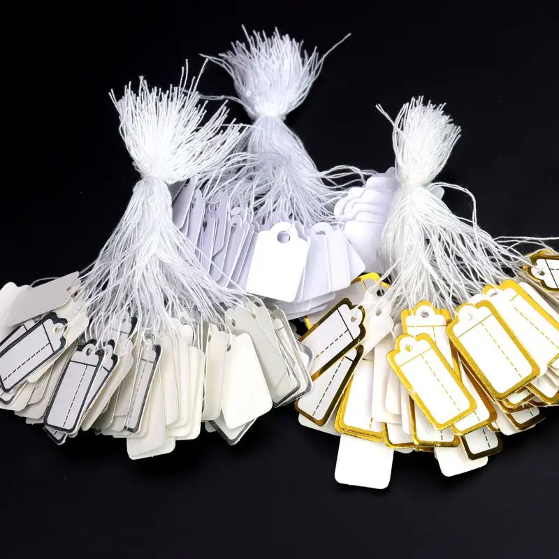 100 Stück Weißgold platte Silber Farbe Rechteck Papiere tikett Preis schild mit Seil Schmuck Geschenk karte handgemachte DIY Back zubehör – Detail 8