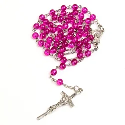 6mm Catholic Pink Pearl Rosary Luminous Luminous Chain and Necklace Catholic Religious Jewelry Rosary Necklace