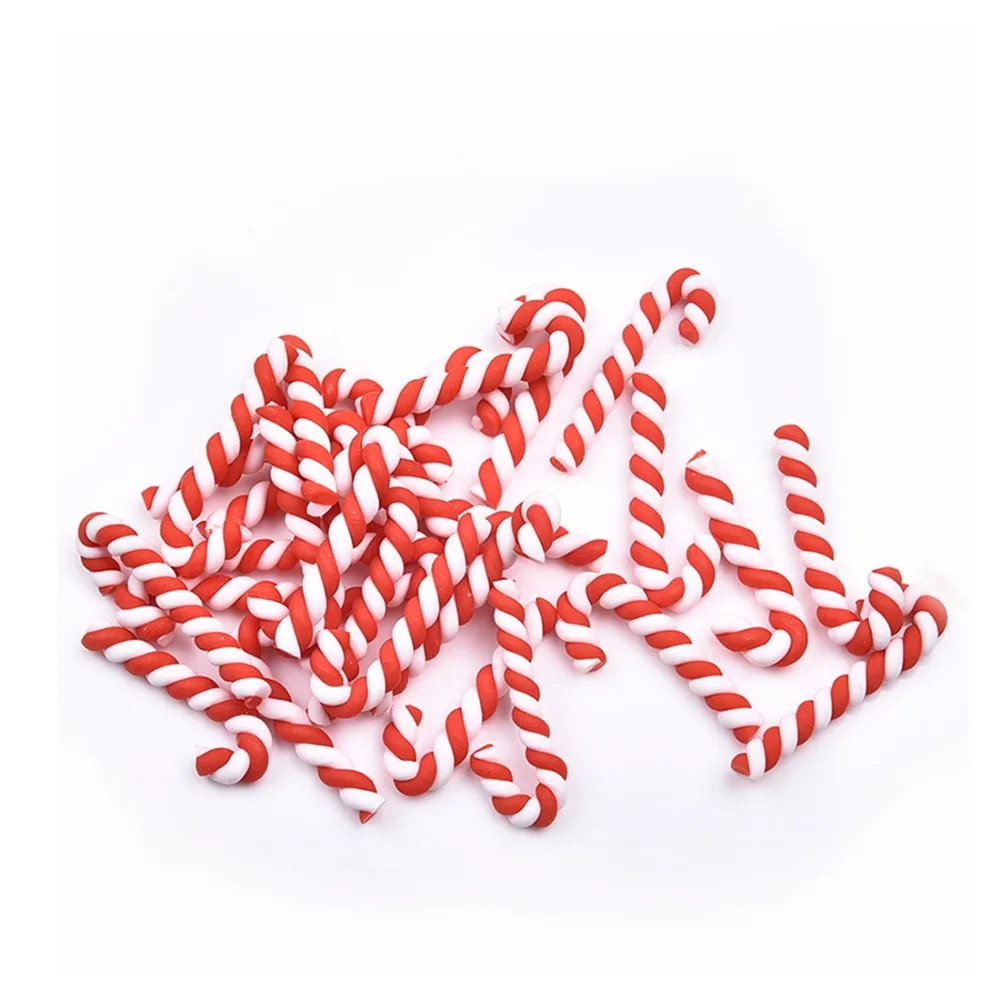 30pcs Kawaii Resin Flatback Cabochons Scrapbooking Clay Christmas Red White Candy Cane Craft Home Christmas Decoration