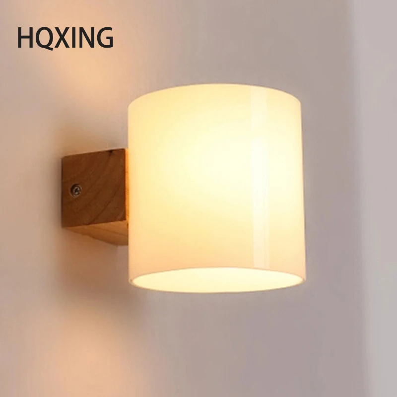 

HQXING Simple Modern Solid Wood Sconce LED Wall Lights For Home Bedroom Bedside Wall Lamp Indoor Lighting Lamparas Pared