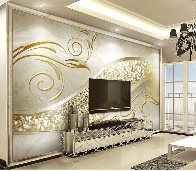 

3D Wallpaper Art Mural for Living Room Large Painting Home Decor Gold Pattern Retro 3D Wallpaper Mural Decor Photo Backdrop