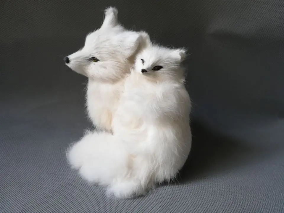 real life toy large 19x16cm white fox model polyethylene&furs fox taking baby fox model home decoration props ,model gift d0178