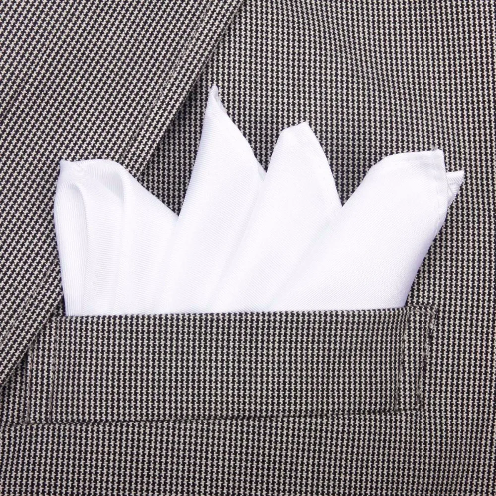 100% Natural Silk Handmade Classical White Pocket Handkerchief Pocket Square Hanky With Giftbox