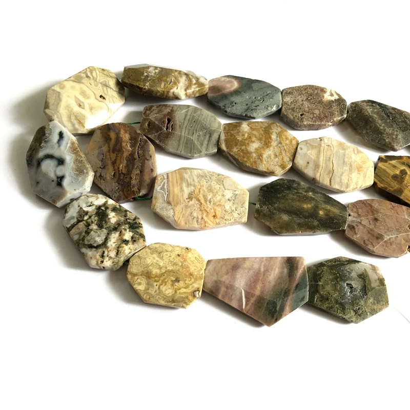 Wholesale 1string of 15.5“ Natural Ocean Jasper Large Slice Nugget Beads 25-40mm Faceted Gem stone Slice Beads