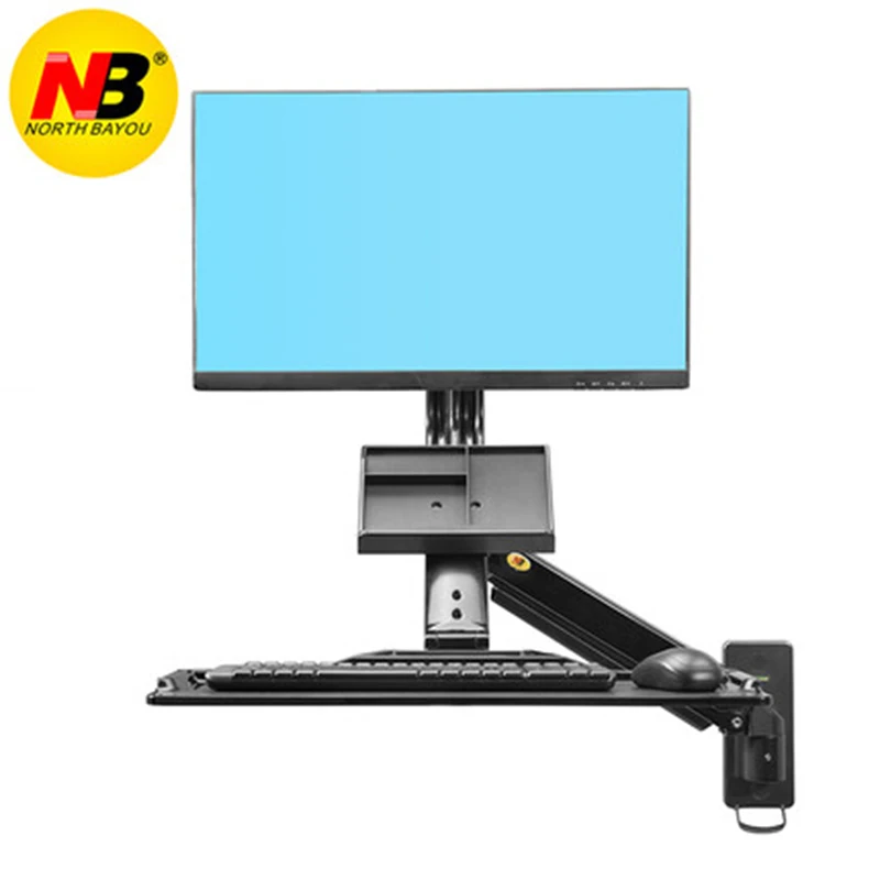 Imagem -02 - Alumínio Suporte de Montagem na Parede Sentar Estação de Trabalho 1927 Polegada Monitor Suporte Braço do Suporte a Gás com Bandeja de Teclado Girar Suporte Lcd Mb32