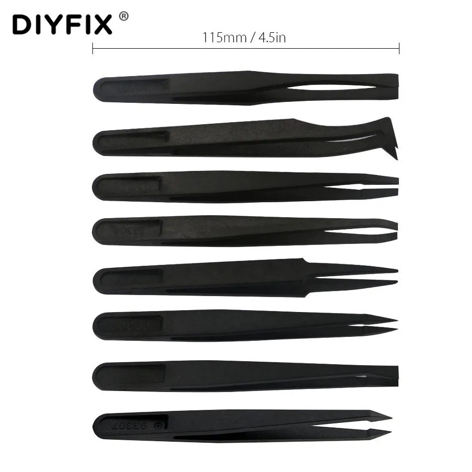 DIYFIX 8 in 1 Kit Pinzette Anti-static ESD Pinza di Plastica Elettronica PCB di Riparazione Utensili A Mano Set