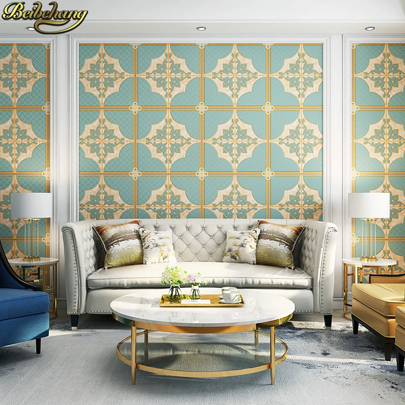 

beibehang luxury European soft pack square grid wall paper rolls Geometric personality modern wallpaper living room decoration