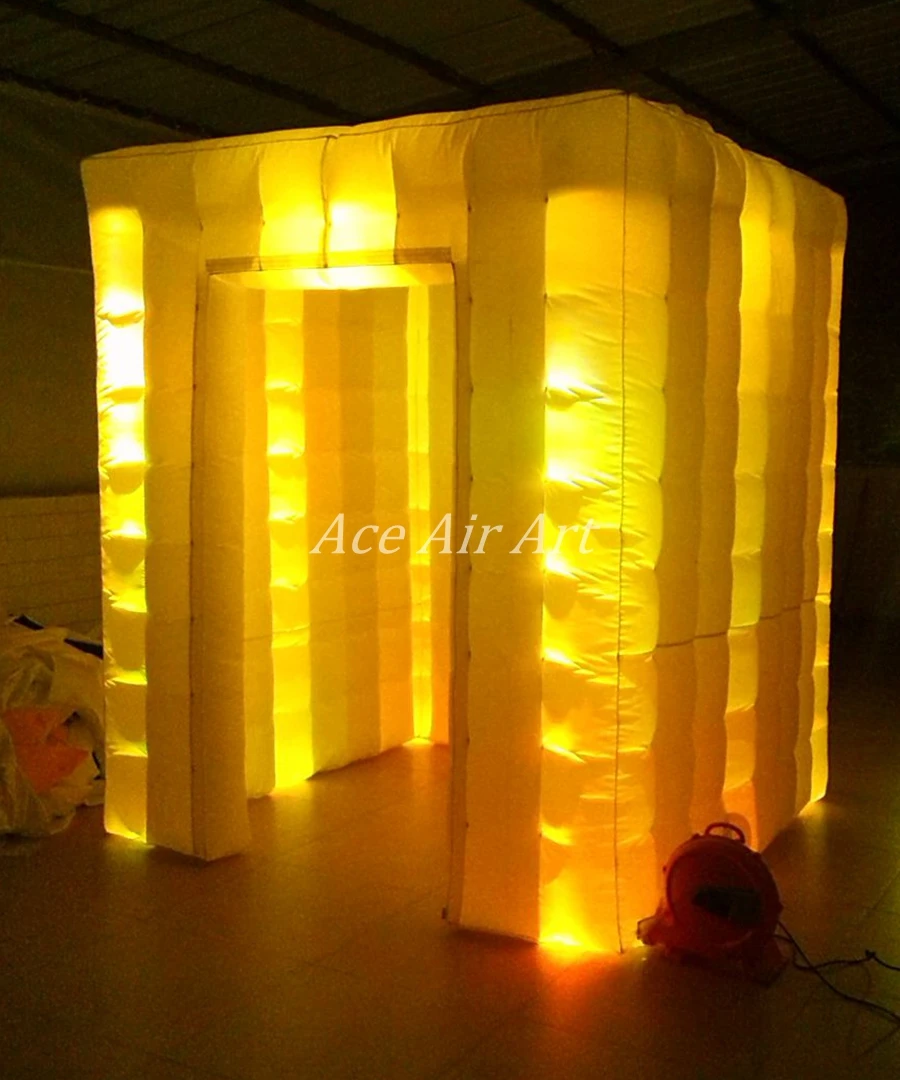 

Bright LED Cube Inflatable Booth Tent, 2 Sticker Doors Cover for Party Event