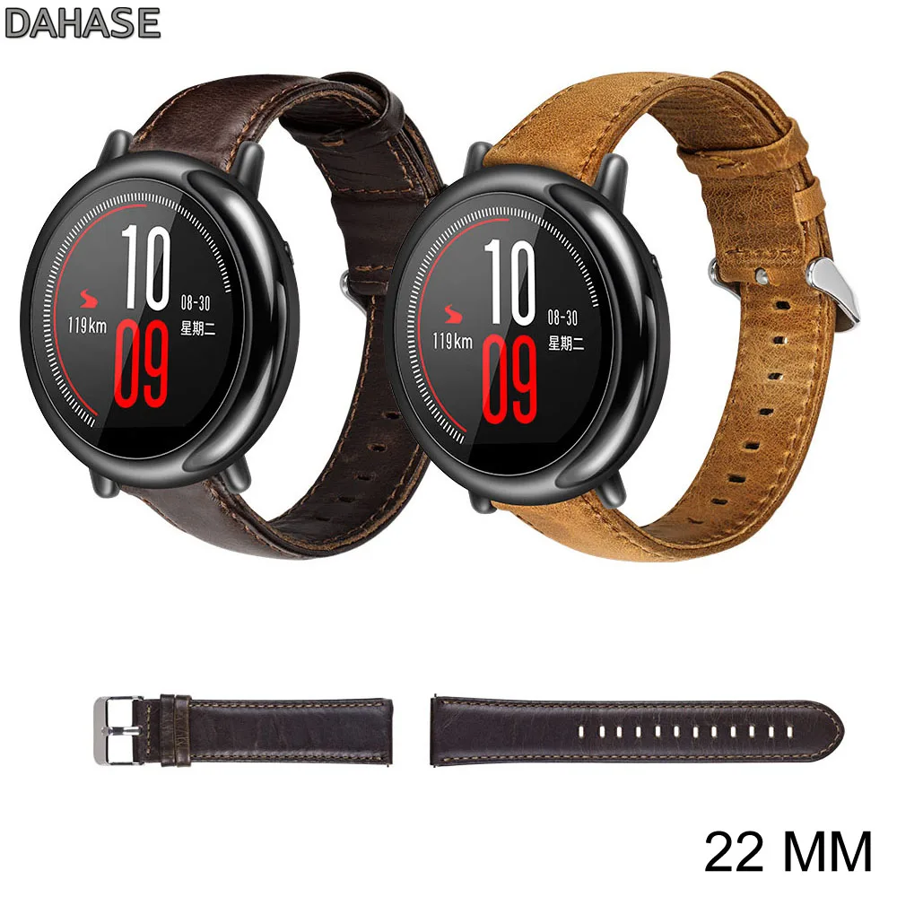 

22mm Genuine Leather Strap for Xiaomi HUAMI AMAZFIT Stratos Pace 2 1 Smart Watch Bracelet Belt Bands for Ticwatch LG G Watch