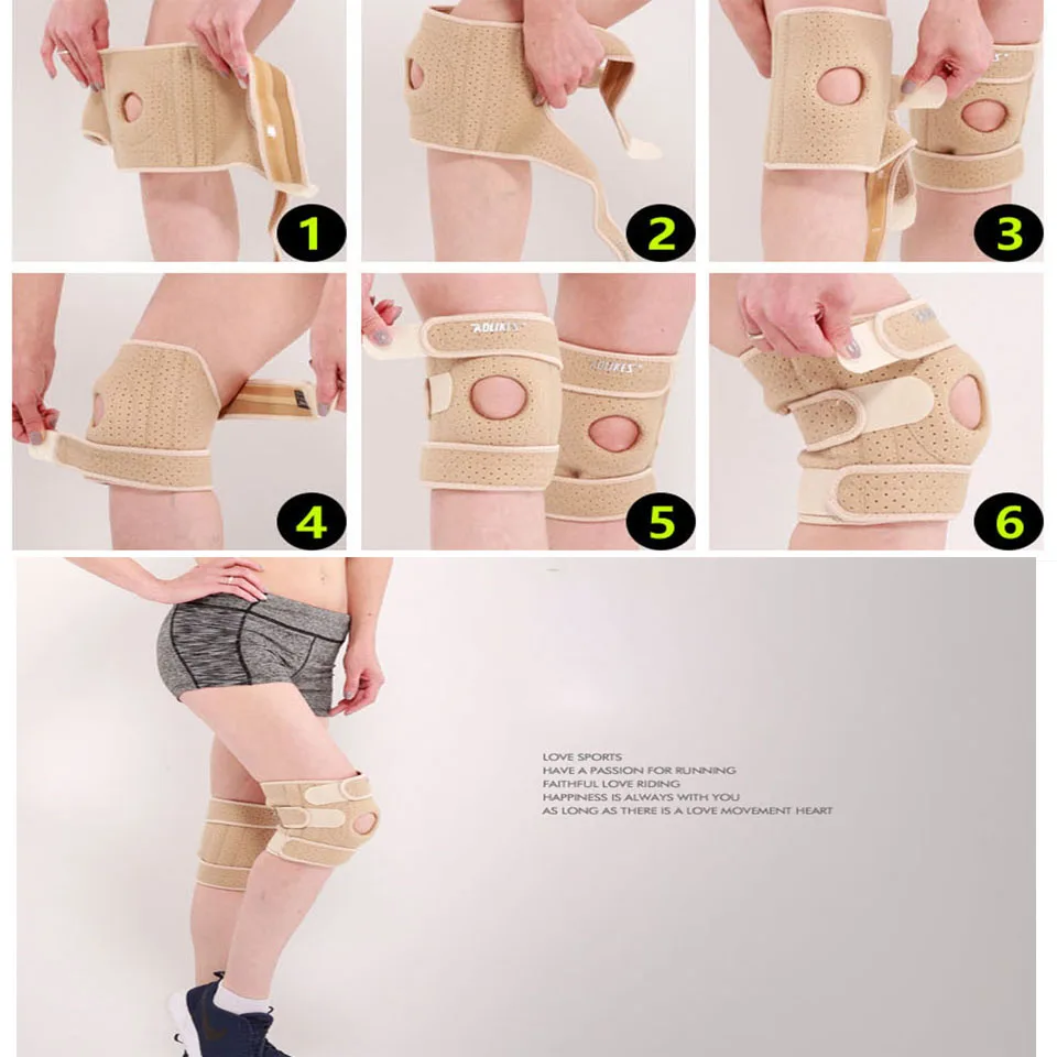 AOLIKES 1PCS Adjustable Sports Training Elastic Knee Support Brace Kneepad Adjustable Patella Knee Pads Hole Kneepad Safety