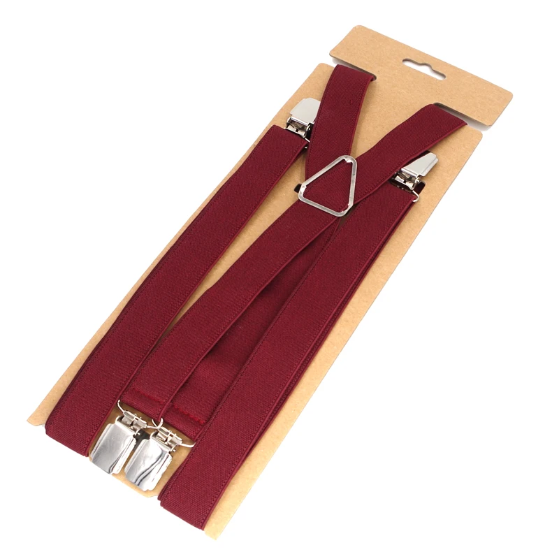 Man Suspenders Braces 4clips Tirantes Elastic Spaghetti Strap Solid Color Ligas Bretelles Width:2.5cm Length:120cm