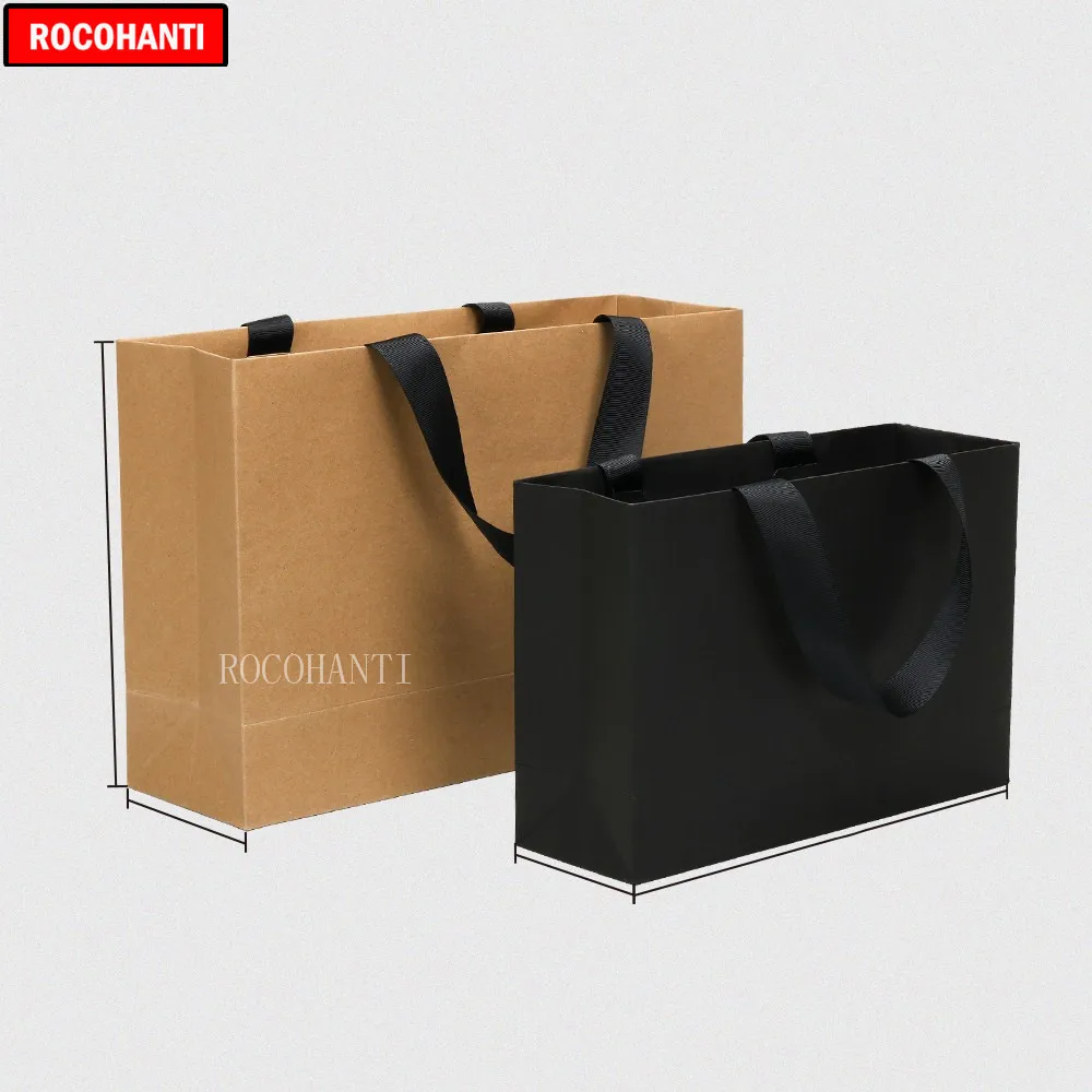 50X Custom Logo Paper Shopping Bag With Ribbon Handle for Clothing Gift Packaging Bag Sacola De Papel