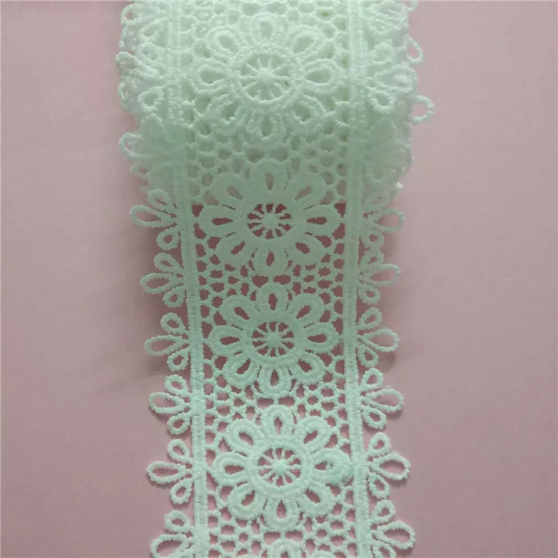 

5.5CM Width Embroidered lace DIY 15Yards White Embroidery Lace Ribbon Fabric Sewing Garment Accessories Water soluble Hollow out