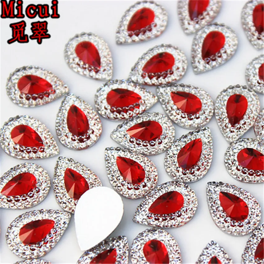 Micui 50pcs 10*14mm Colore Misto di Goccia In Resina Strass di Cristallo Della Resina Album di Nozze Appliques FAI DA TE MC284