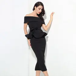 Corzzet Black Strapless Short Sleeve Waist Reffle  Dress Sexy Celebrity Evening Party Dress 2018 Women Dress Sexy Bodycon Set