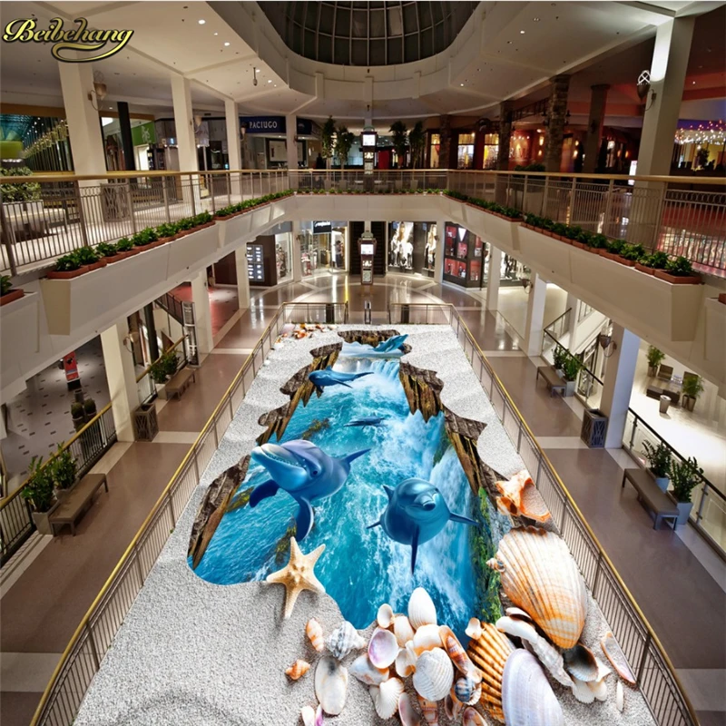 

beibehang Custom photo 3D floor painting wall dolphin waterfall three-dimensional painting thick wear-resistant papel de parede