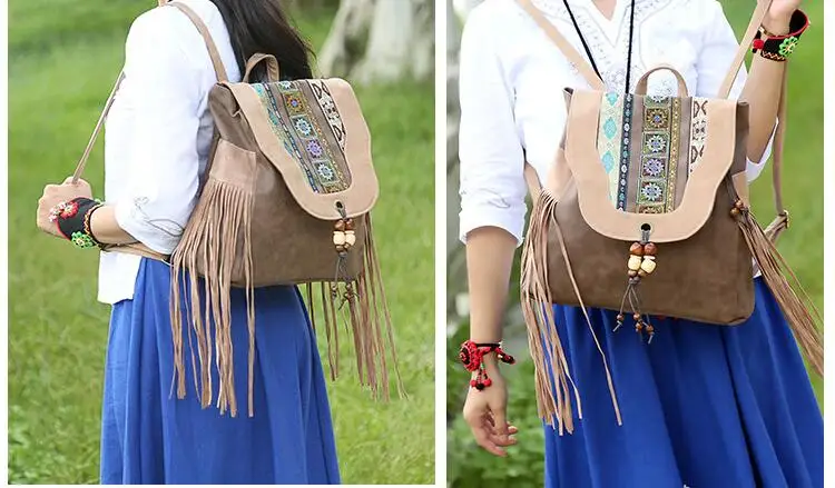 Zaino Bohemien Vintage In Tessuto Oxford, Unisex, 41x39x17 Cm, Grande Capienza, Con Tasche Frontali, Per Viaggi, Scuola, Lavoro - 4