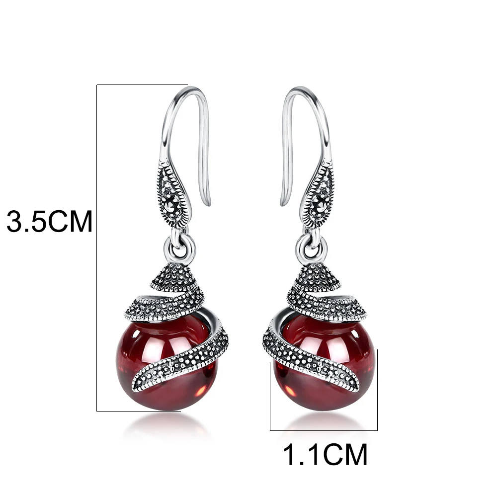 JIASHUNTAI Retro 100% 925 Sterling Silver Earrings For Women Vintage Round Natural Stones Drop Earrings Thai Silver Jewelry