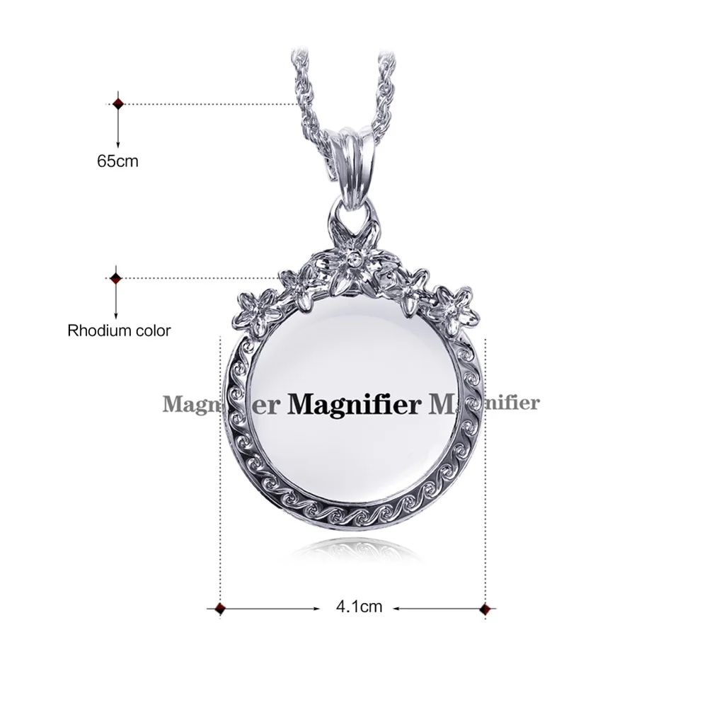 Dreamcarnival1989 Women Long Chain Necklace Reading 2X Zoom Crystal Flower Pendant Gift for Mum Rhodium Gold Color kolye Collier