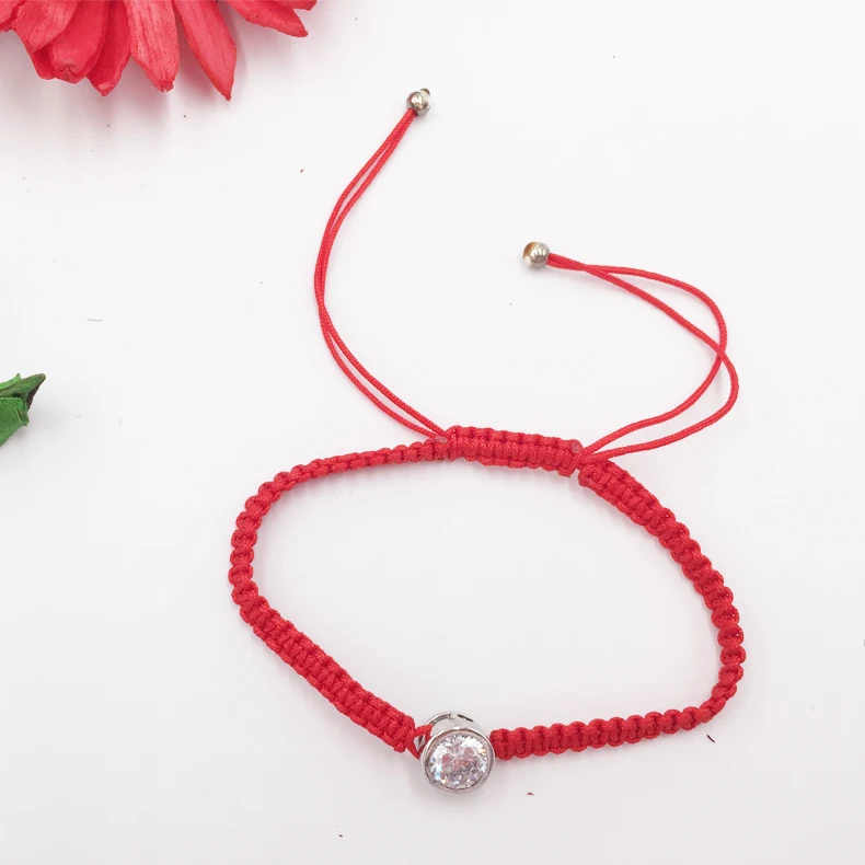 Red String Thread Big Round Stone Bracelets Turkish Charm with 925 Sterling Silver Zirconia Women Handmade Friendship Jewelry