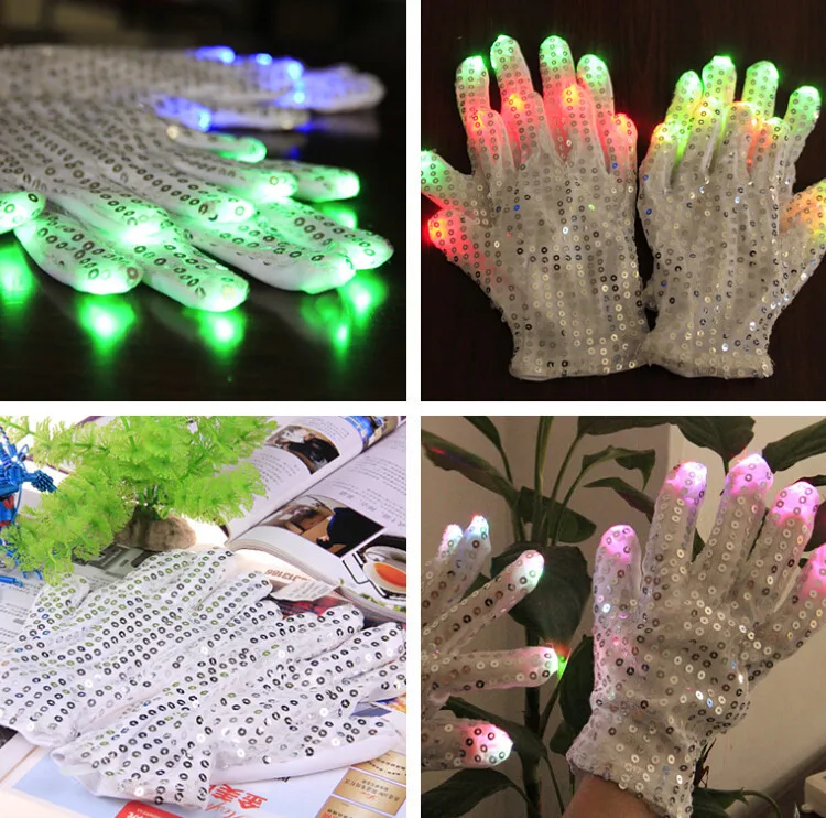 100pairs Hot! Mens Womens LED Gloves Unisex Light Up Night Flashing Toys Gloves Cool Stage Props