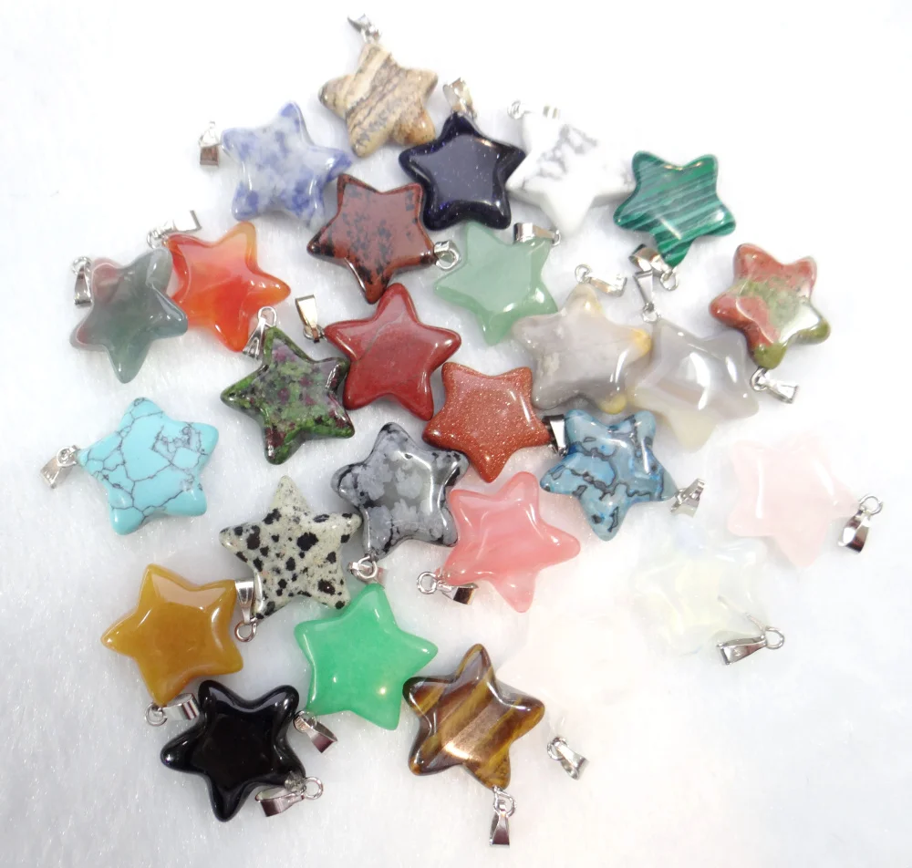 Fashion Natural Gem Quartz Crystal Dragon Blood Stone Agate Star Pendant For Diy Jewelry Making Necklace Accessories 20PCS
