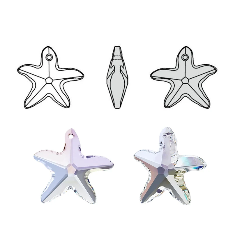 28PCS 14mm Crystal Beads Starfish Shaped AB Color Glass Beads for Jewelry Making Earrings Necklace Jewellery Pendant Accessories