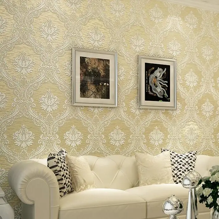 

wellyu papel de parede Europe Damask Wallpaper Embossed Flocking Bedroom Living room Background Modern Decoration Wall paper