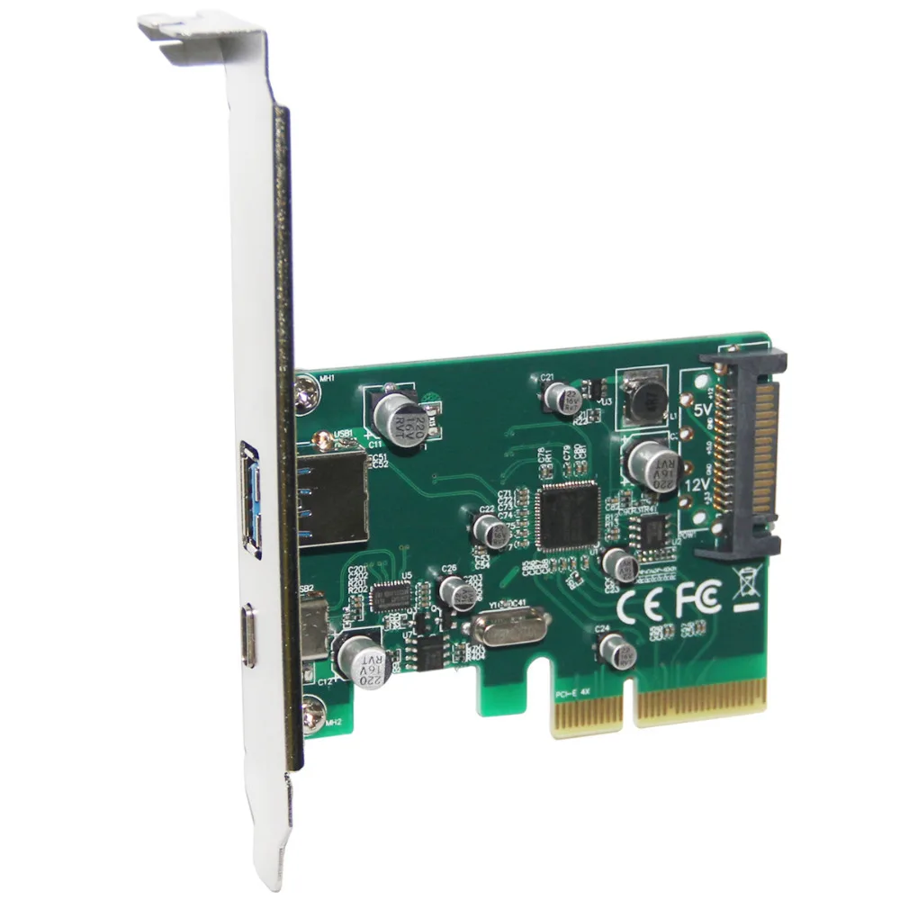 

2 ports USB 3.1 Type-A + Type-C PCI express Card PCIe low profile bracket pci-e 4x to usb3.1 Type A & C adapter 10Gbps USB-C