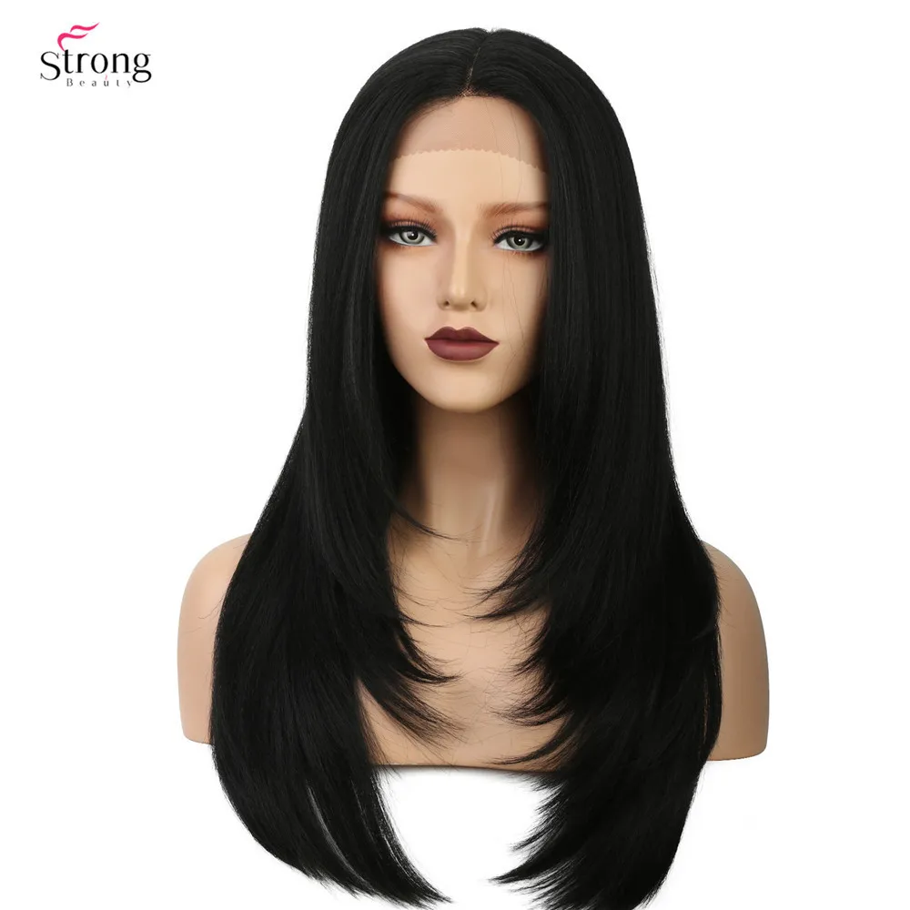 

Lace Front Wigs for women Natural Straight Layered Hair Black Synthetic lace Wig Long 24" StrongBeauty