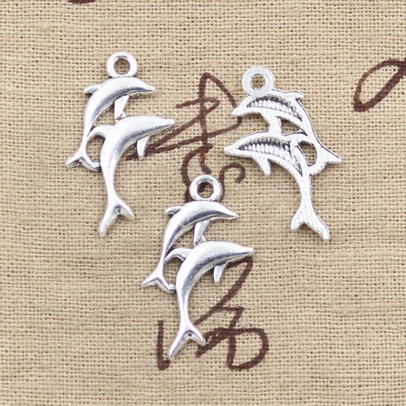 30pcs Charms Double Dolphin 28x14mm Antique Silver Color Plated Pendants Making DIY Handmade Tibetan Silver Color Jewelry