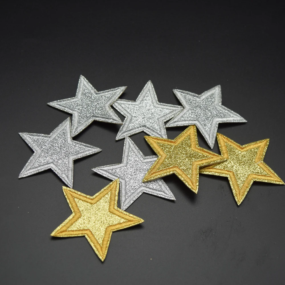 

45pcs/set Gold and silver Star Embroidered Applique Sew Iron on Patches DIY wholesale 6.5CM SIZE