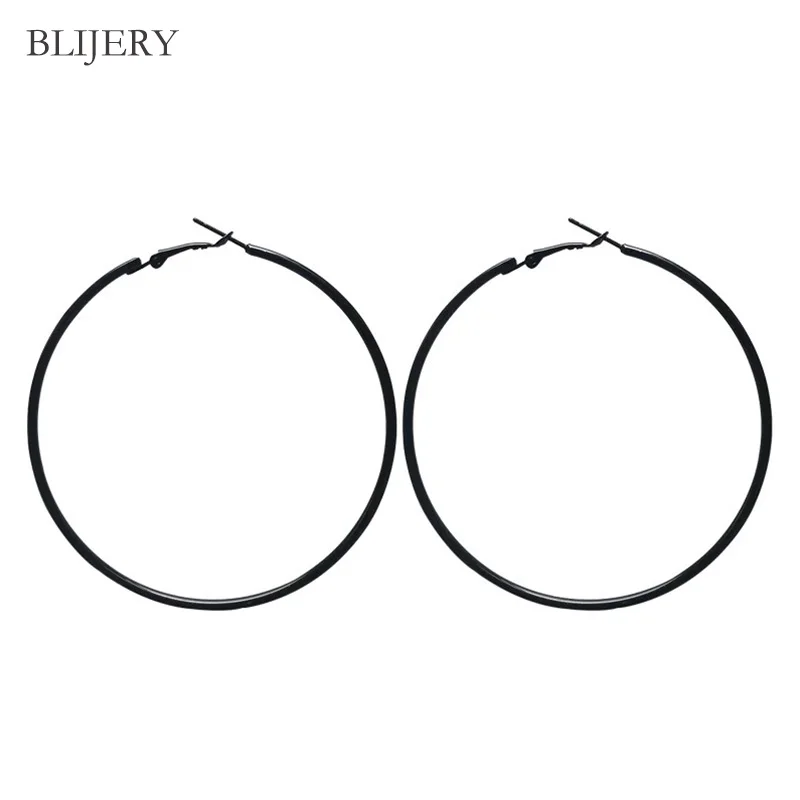 BLIJERY Simple Black Big Hoop Earrings Basketball Loop Earrings Celebrity Circle Earrings for Women Punk Jewelry Femme Brincos